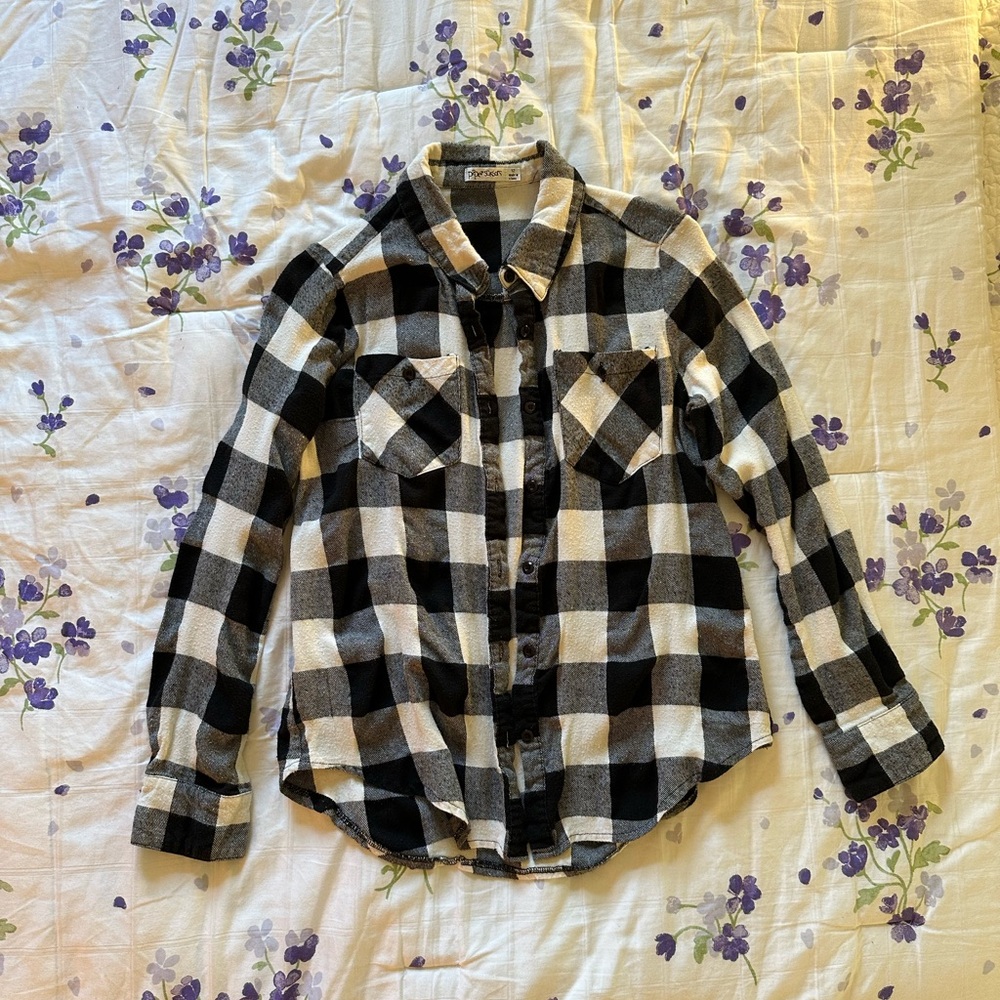 Paper Scissors Black and White Plaid Button Up